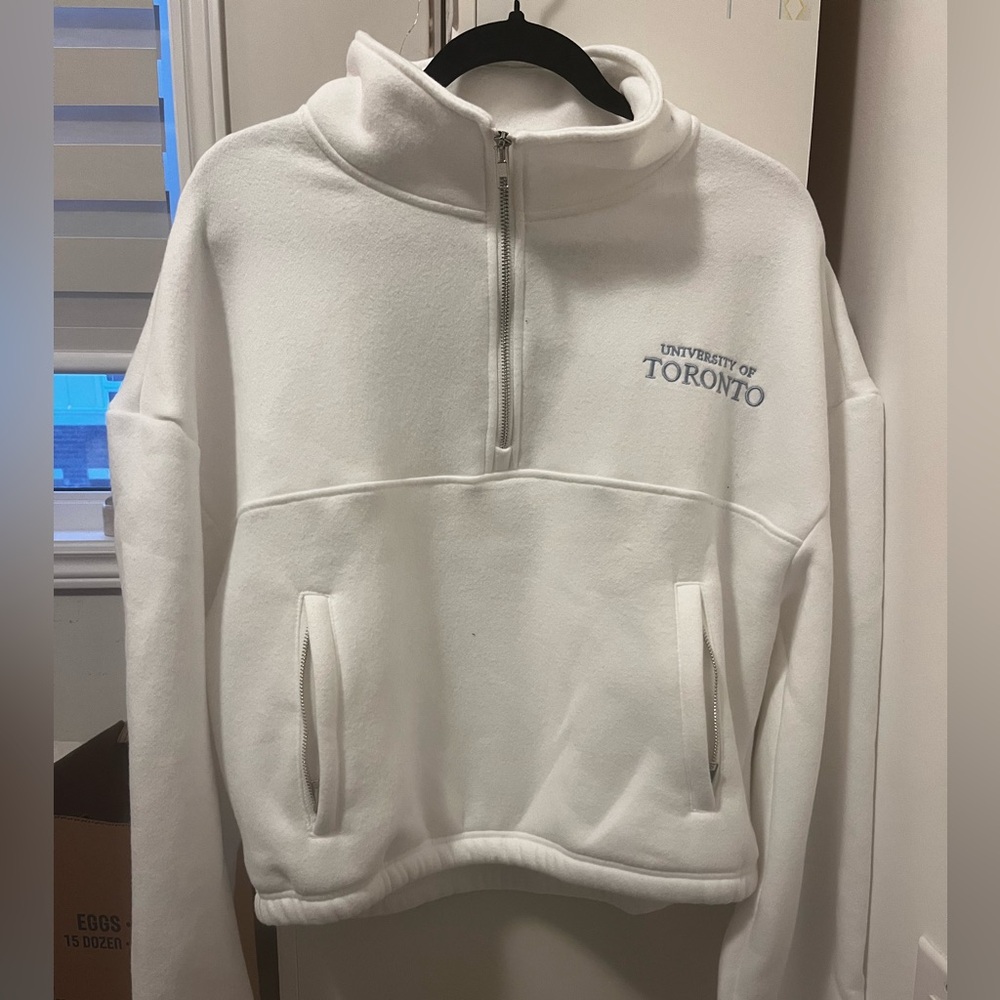 NWT UofT Varsity White Cropped Quarter-Zip Pullover